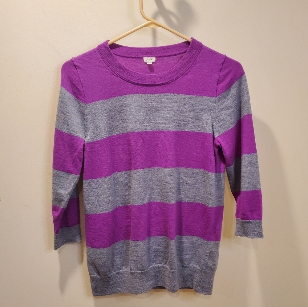 J. CREW merino wool women's 3/4 sleeves stripped sweater size M